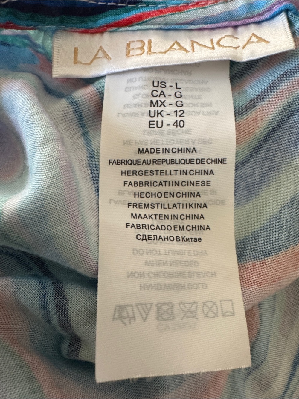 La Blanca Women's Swirl Print Long Sleeves Lace Up Beach Pool Tunic Blue Large - Picture 2 of 2